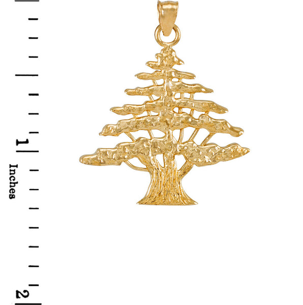 10k Yellow Gold Lebanon Lebanese Cedar Tree Cedrus Libani Pendant Necklace