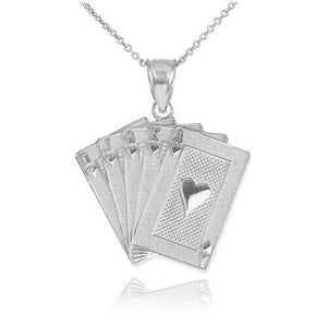 Sterling Silver Royal Flush Hearts A K Q J 10 Poker Cards Pendant Necklace