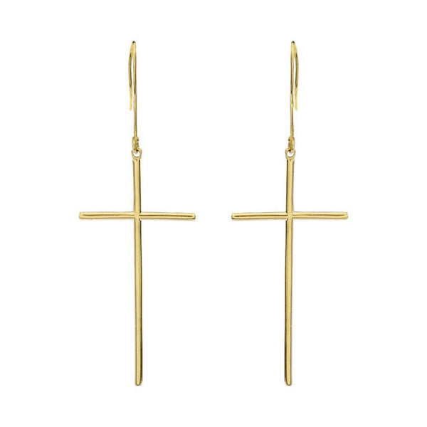14k Solid Gold Dangling Dainty Cross Earrings (Yellow, Rose, or White Gold)