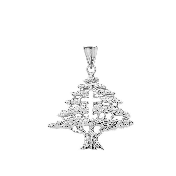 925 Sterling Silver Lebanon Lebanese Cedar Tree Cut out Cross Pendant Necklace