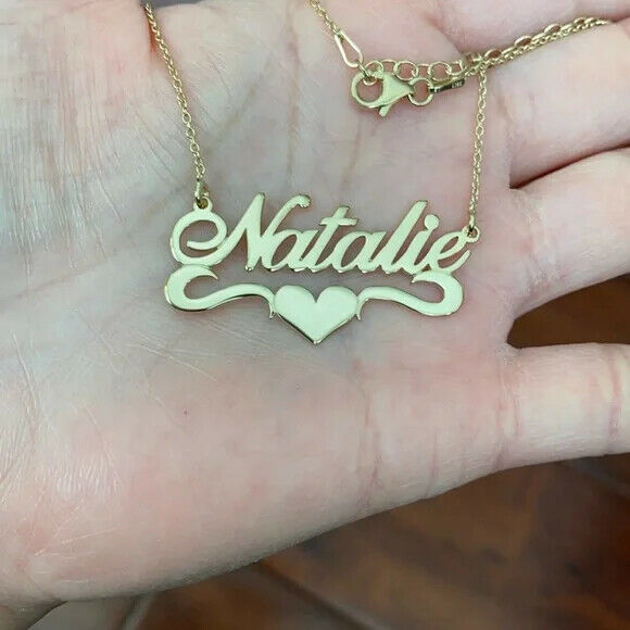 Personalized Gold over Sterling Silver Name Plate Heart Necklace - Natalie