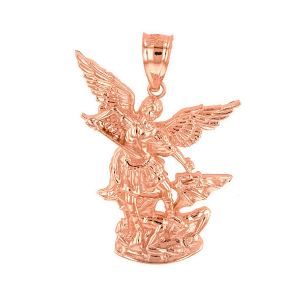 14K Solid Rose Gold St Michael The Archangel Pendant Necklace