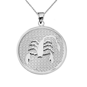.925 Sterling Silver Zodiac Sign Scorpio Disc Pendant Necklace