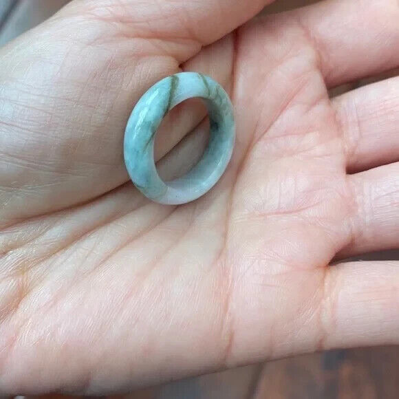 Green Natual Jade Band Ring Big Size 6.5 - Unisex Width 6mm