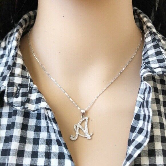 Personalized 925 Sterling Silver CZ Initial Script Letter X Pendant Necklace