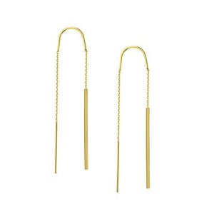 14K Solid Yellow Gold Stick Dangle Drop Chain Threader Earrings