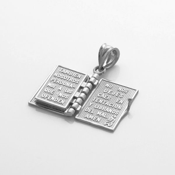 925 Sterling Silver 3D Spanish Bible Prayer Movable Pendant Necklace