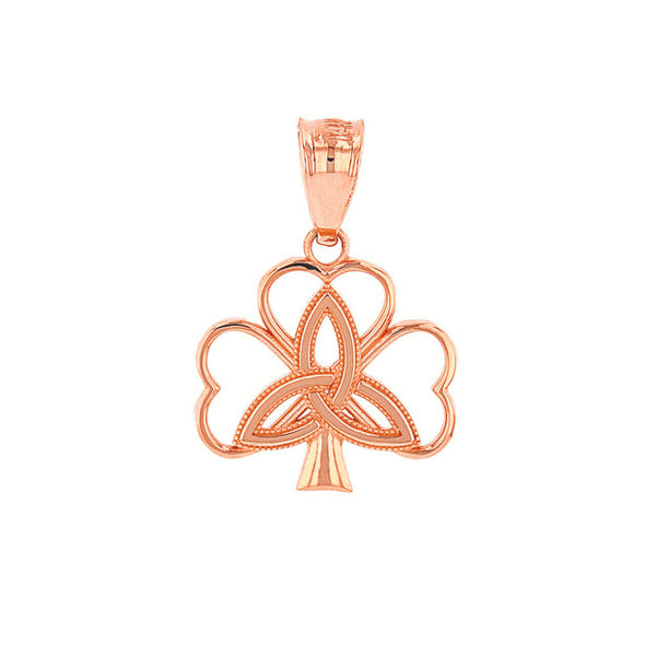 10K Solid Gold Triquetra Irish Celtic Clover Charm Pendant Necklace