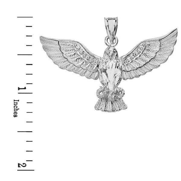 925 Sterling Silver Eagle Wide Wingspan With Snake CZ Pendant Necklace