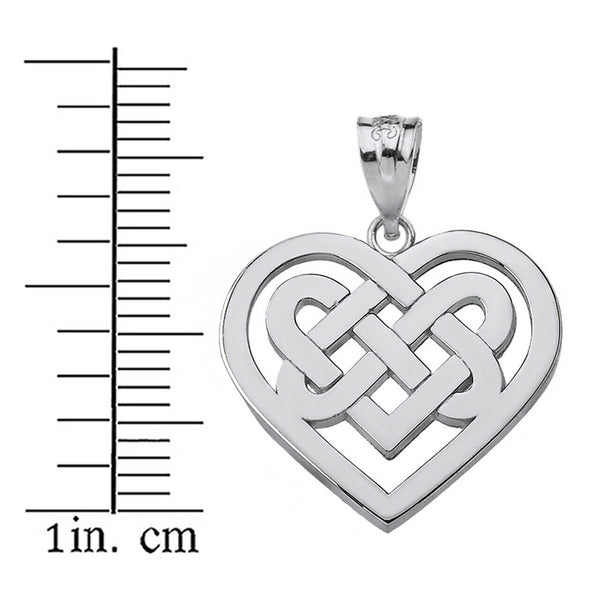 14K Solid Gold Religious Heart Celtic Knot Woven Pendant Necklace