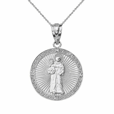 .925 Sterling Silver CZ Engravable Saint Anthony 1.06" Pendant Necklace
