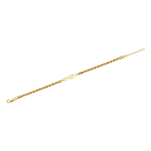 14K Solid Yellow Gold AMEN Plate Adjustable Rope Chain Bracelet Adjustable