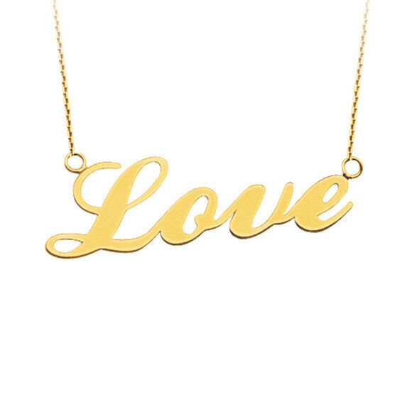 14K Solid Gold Love Cut Out Necklace -16"-18" Minimalist Yellow, White, Rose