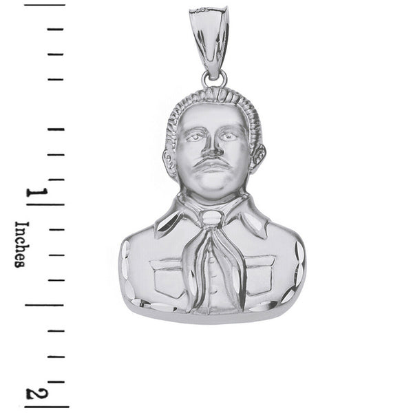 Sterling Silver Diamond-Cut Jesús Malverde Sinaloa Narco-Saint Pendant Necklace
