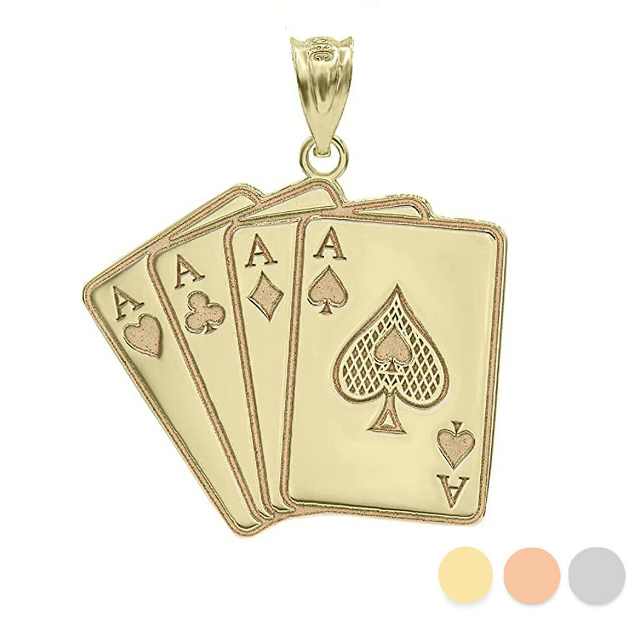 Personalized Name 10k 14k Gold Four of a Kind Aces Play Cards Pendant Necklace