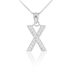 925 Sterling Silver Letter "X" Initial CZ Monogram Pendant Necklace 16 18 20 22"