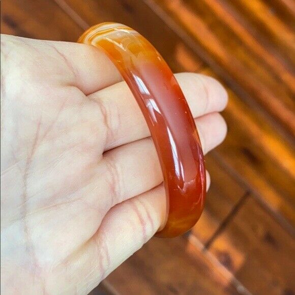 Red Orange Agate Bangle Bracelet Size 56 mm diameter - D shape MN58