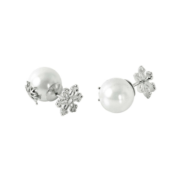 NWT Sterling Silver 925 Rhodium Plated Snowflake Pearl Stud Earrings