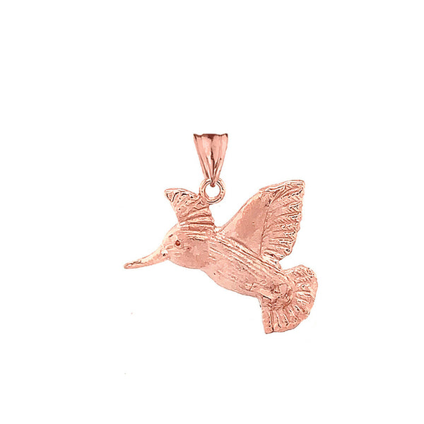 10K Solid Gold Hummingbird Pendant Necklace (Yellow, Rose, or White )