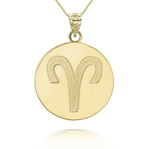 Personalized Name 10k 14k Solid Gold Zodiac Sign Aries Pendant Necklace