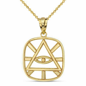 10k Yellow Gold Eye of Providence All Seeing Eye of God Pyramid Pendant Necklace