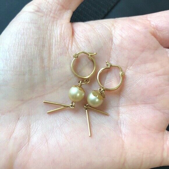 Small 14K Yellow Gold Fresh Water Pearl Dangle Earrings