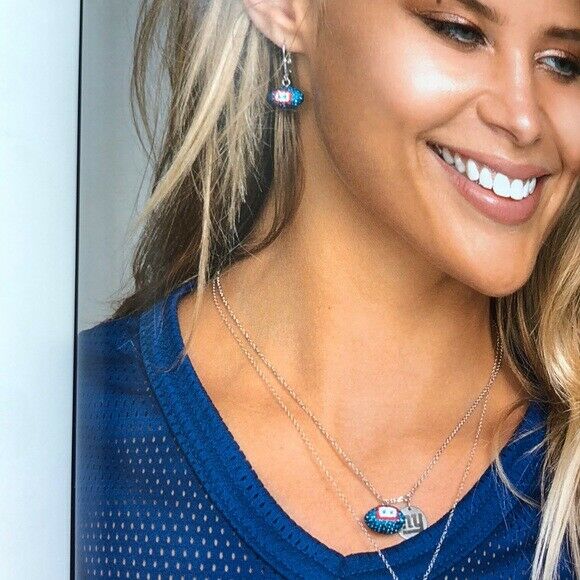 Licensed NFL Team New York Giants Football Crytals Necklace Sterling Silver