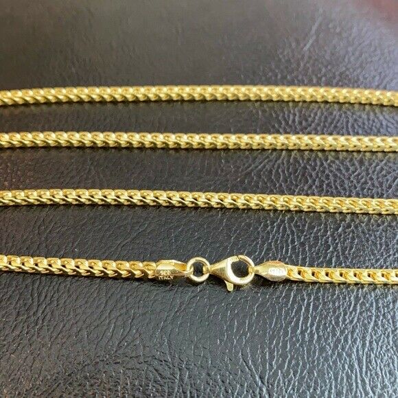 14k Yellow Gold Plated Sterling Silver Italian Italy Franco Chain necklace 2.2mm