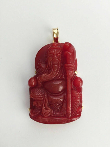 The God of Longevity Red Large Pendant in 18K Yellow Gold