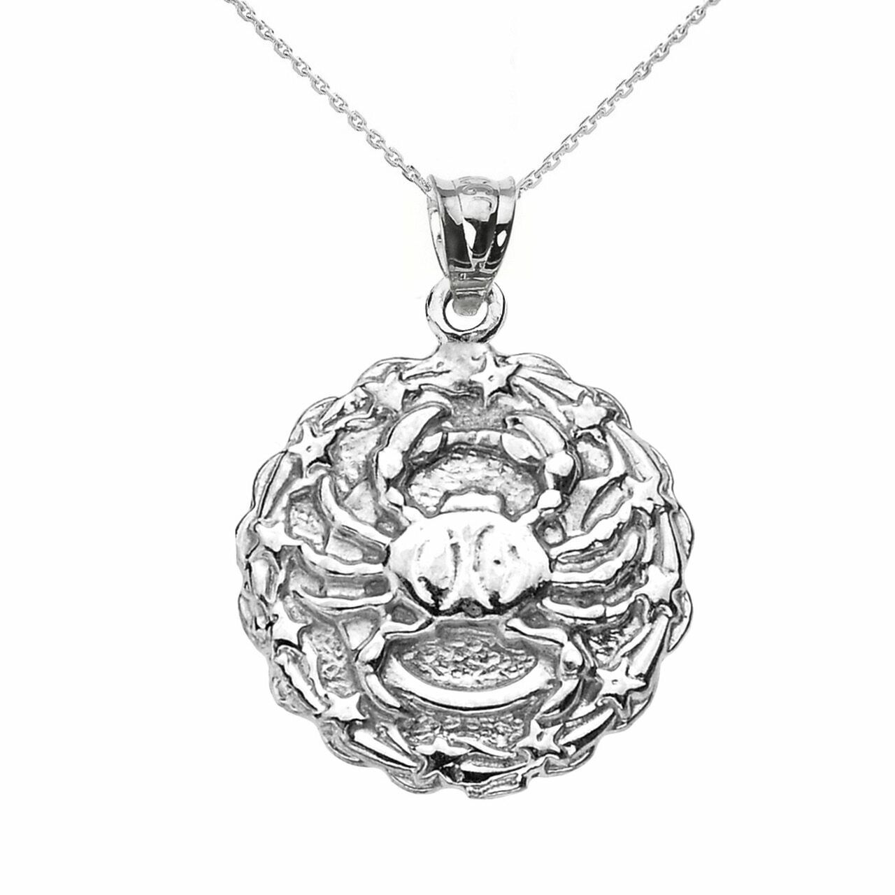 925 Sterling Silver Cancer July Zodiac Sign Pendant Necklace 16" 18" 20" 22"