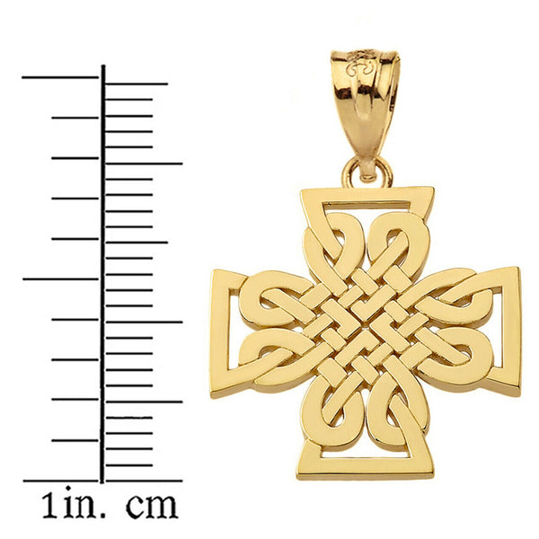 10K Solid Gold Religious Woven Celtic Knot Cross Unique Style Pendant Necklace