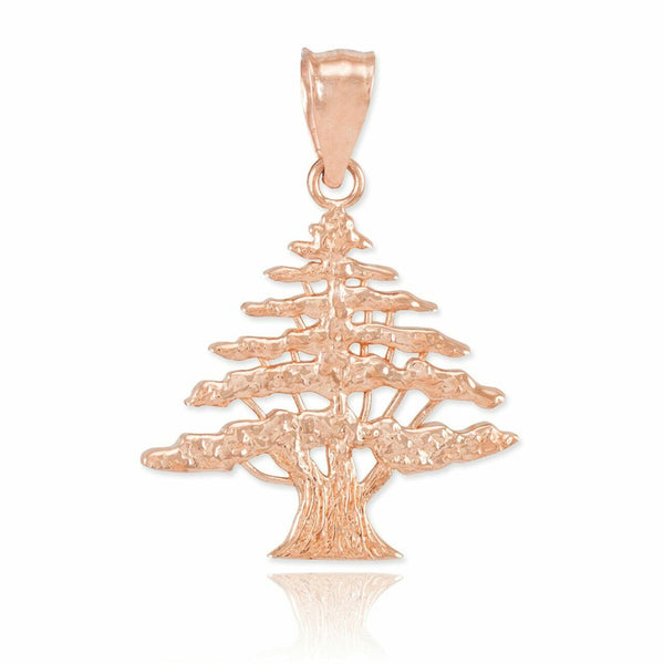14k Rose Gold Lebanon Lebanese Cedar Oak Tree Cedrus Libani Pendant Necklace