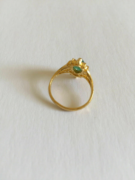 22K Solid Yellow Gold Marquise Green Jade Women CZ Ring Size 5.25