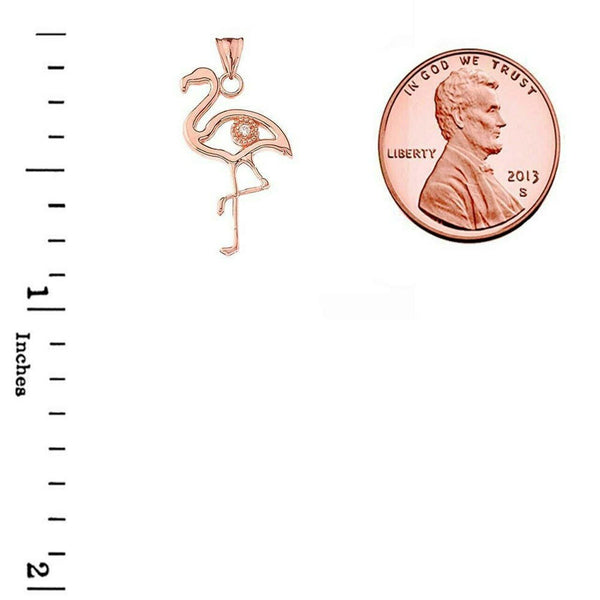 14k Solid Rose Gold Diamond Flamingo Pendant Necklace