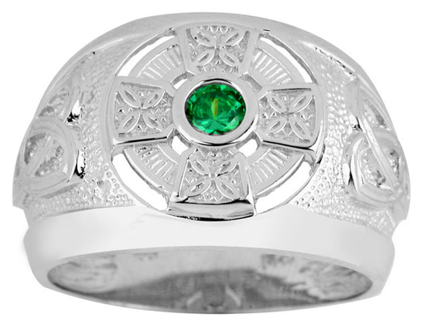 925 Sterling Silver Celtic Emerald Green CZ Men's Ring Any Size