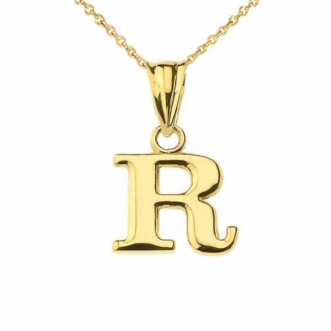 14k Solid Yellow Gold Small Mini Initial Letter R Pendant Necklace