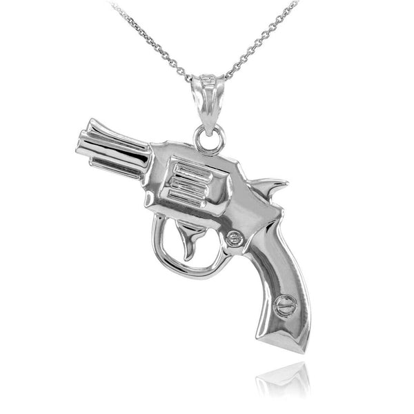 925 Sterling Silver Revolver Gun Pendant Necklace