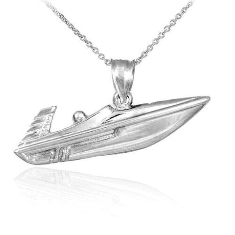 925 Sterling Silver Ocean Speed Boat Sport Pendant Necklace