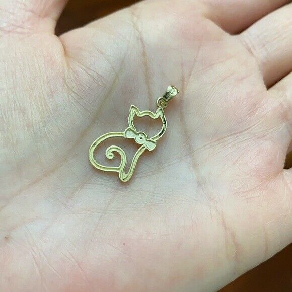 Solid 14k Rose Gold Openwork Diamond Cat Pendant Necklace