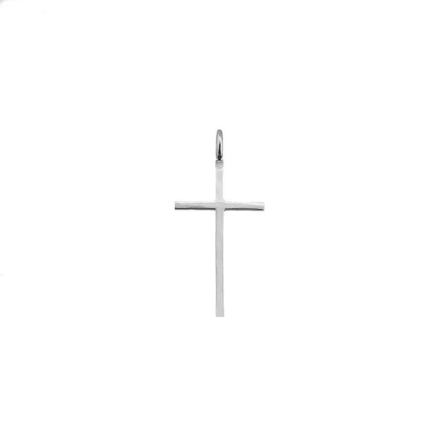 10k Solid White Gold Small Dainty Thin Simple Plain Cross Pendant Necklace