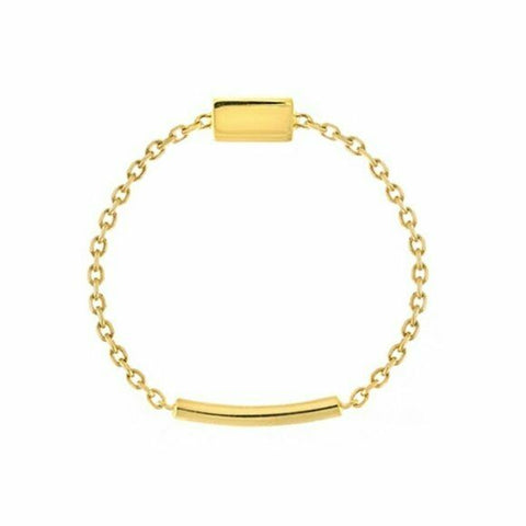 14K Solid Gold Bar Chain Dainty Bar sizing Ring -Yellow Size 6, 7, 8 Minimalist