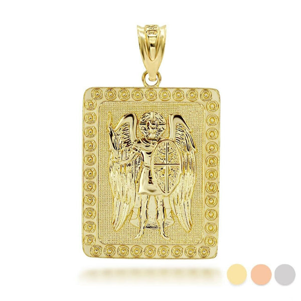 10K Soliid Gold Saint St. Michael Archangel 3D Pendant Necklace