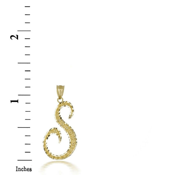 10k Solid Yellow Gold Cursive Initial Letter S Pendant Necklace