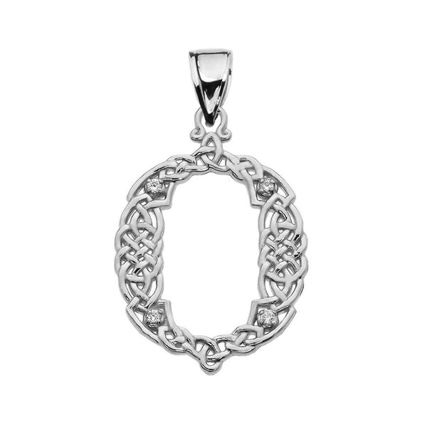 Sterling Silver CZ Celtic Knot Pattern Initial Letter O Pendant Charm Necklace