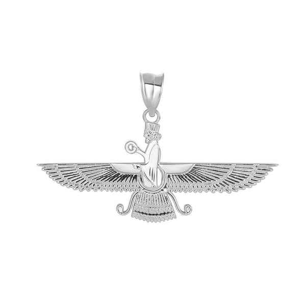 14K Solid Gold Persian God Faravahar Pendant Necklace - Yellow, Rose, or White