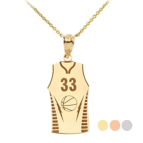 Personalize Name Number 10k 14k Gold Basketball Jersey Shirt Pendant Necklace