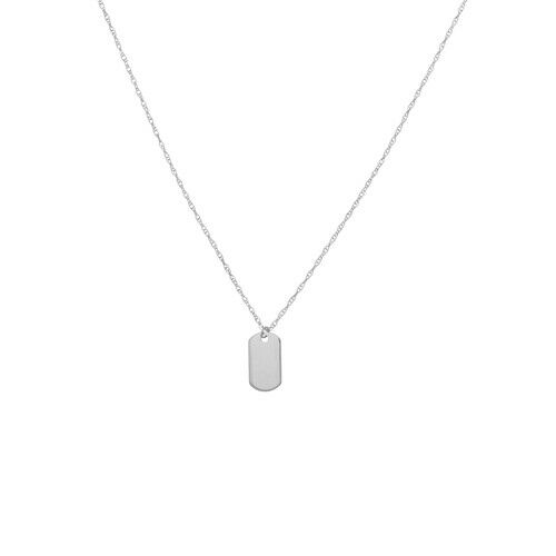 14K Solid White Gold Mini Small Dog Tag Dainty Necklace - Minimalist 16"-18"