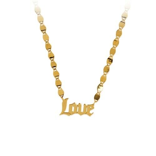 14K Solid Gold Cut Out Love Script Chain Necklace - Yellow