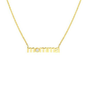 14K Solid Real Gold momma Diamond Necklace 16" - 18"