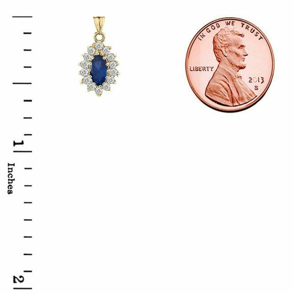 Solid Gold Genuine Sapp Marquise-Shaped Fancy Pendant Necklace White Yellow Rose